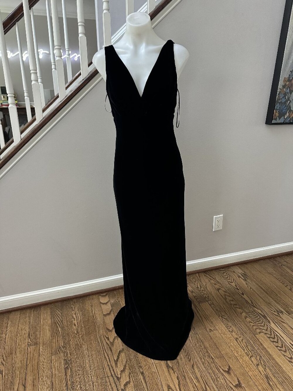 Abs by Allen Schwartz Black Velvet Deep V-neck Maxi Dress Size 2